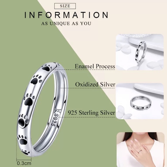 925 Sterling Silver Dog / Cat Paw Print Ring - Picture 2 of 6